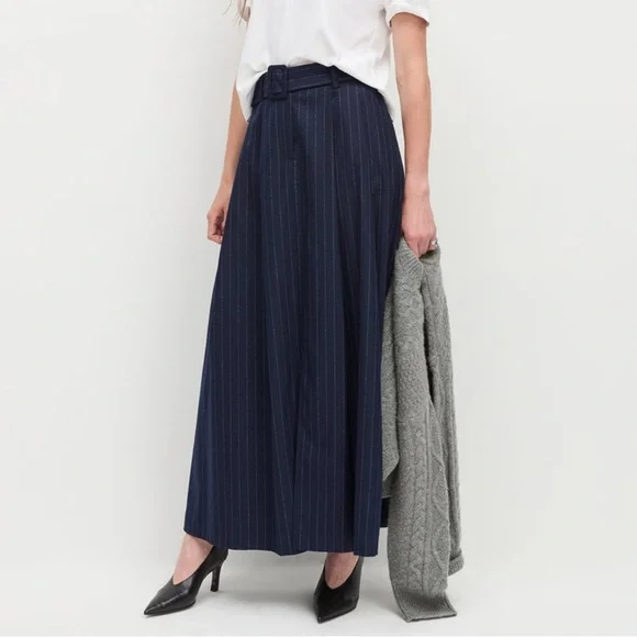 NEW FAVORITE DAUGHTER the gabby maxi skirt in Navy Pinstripe size 2 - Picture 3 of 15